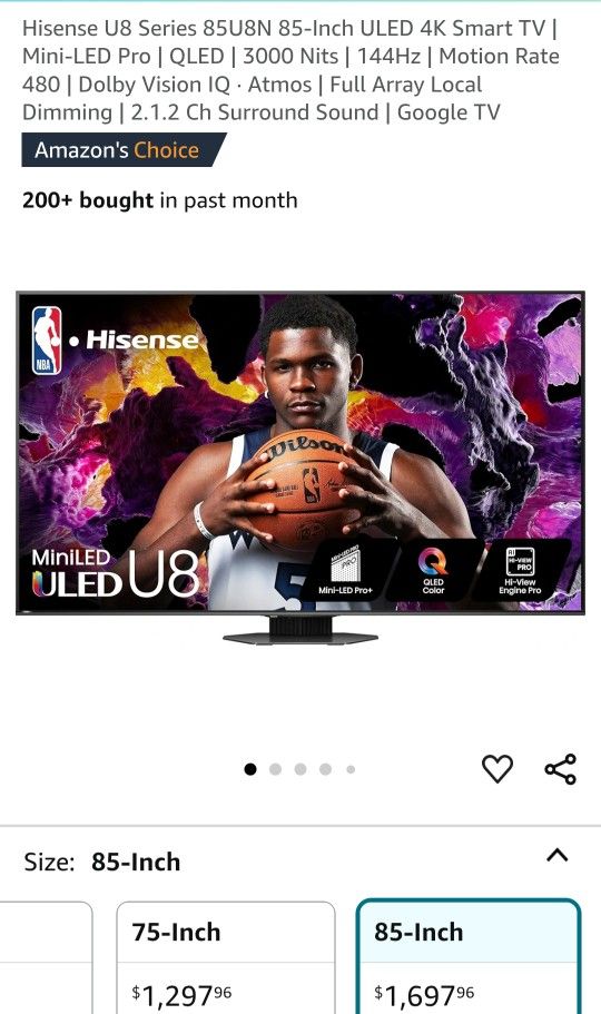 Hisense U8 Series Uled 85 Inch
