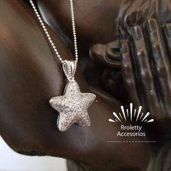 Sterling Silver 925 Necklace With Puffy Starfish Billiant Zirconia
