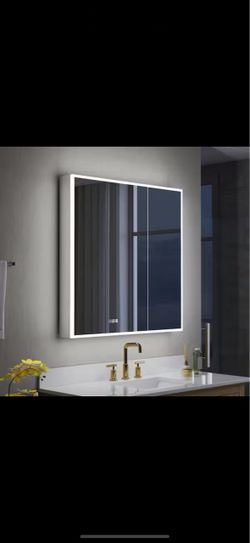 36 in. W x 36 in. H Square Recessed/Surface Mount LED Medicine Cabinet with Mirror, 3x Magnifier, USB, Type C