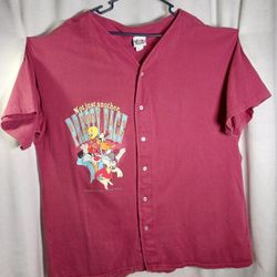 3XL Vtg 1996 Looney Tunes Baseball Jersey Button Up Bugs Bunny Daffy Duck Adult 