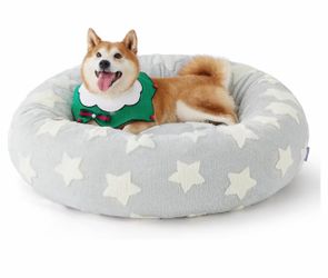 LE SURE Donut Large Dog Bed - XL Round Cat Beds, Washable Cute Modern Beds with Jacquard Shaggy Plush & Anti Slip Bottom, 36 Inch