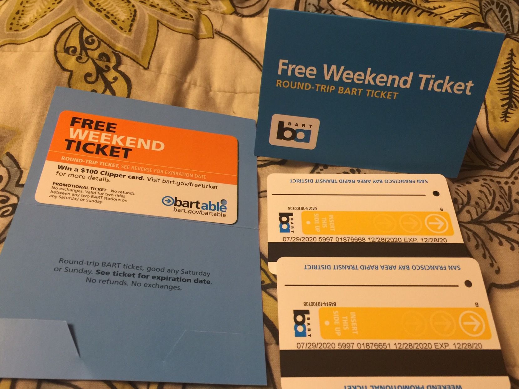 (3) Bart PrePaid Weekend Tickets