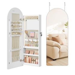 Jewelry Cabinet with Mirror & LED Lights – Wall/Door Mounted – New