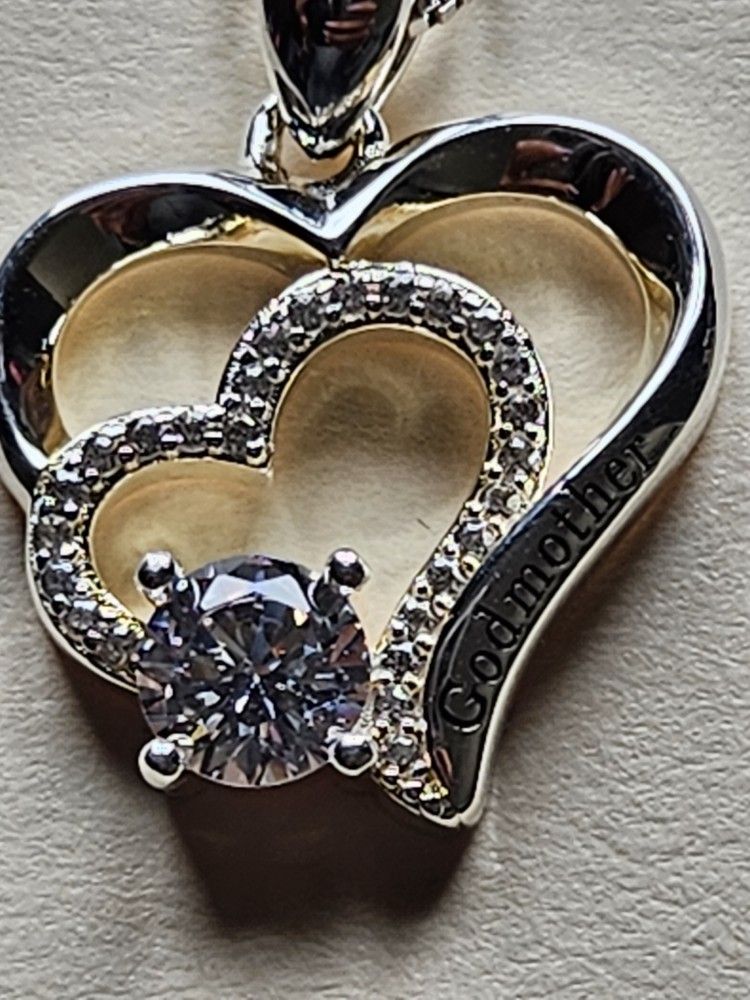 NEW ALOV NECKLACE DOUBLE HEART ENGRAVED GODMOTHER