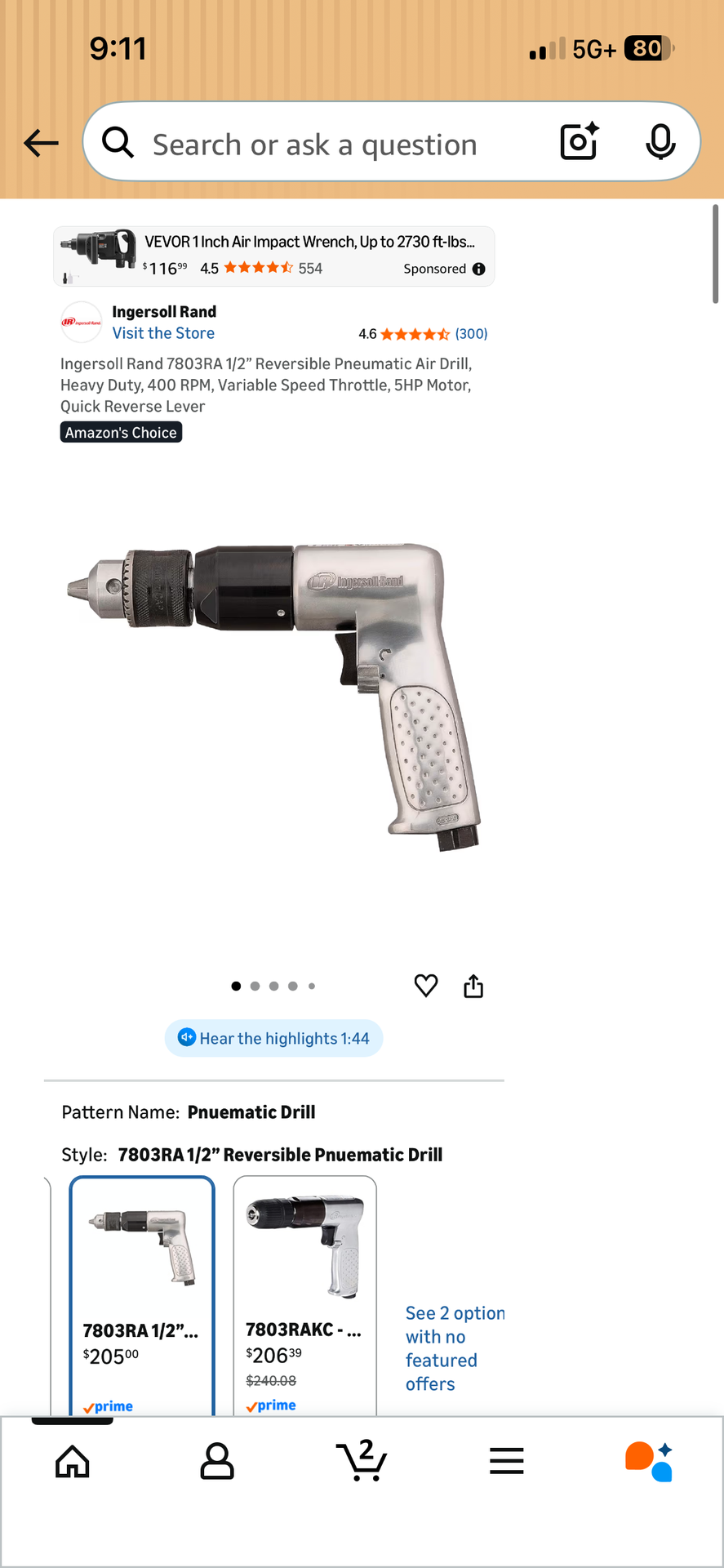 Ingersoll Rand 1/2” Reversible Air Drill