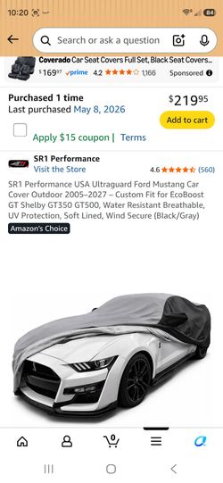 Custom exterior car cover for 2015- 2027 Mustang GT, shelby, v6 etc