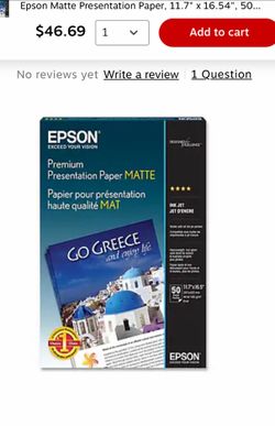 Epson Matte Presentation Paper, 11.7" x 16.54", 50 Sheets/Pack