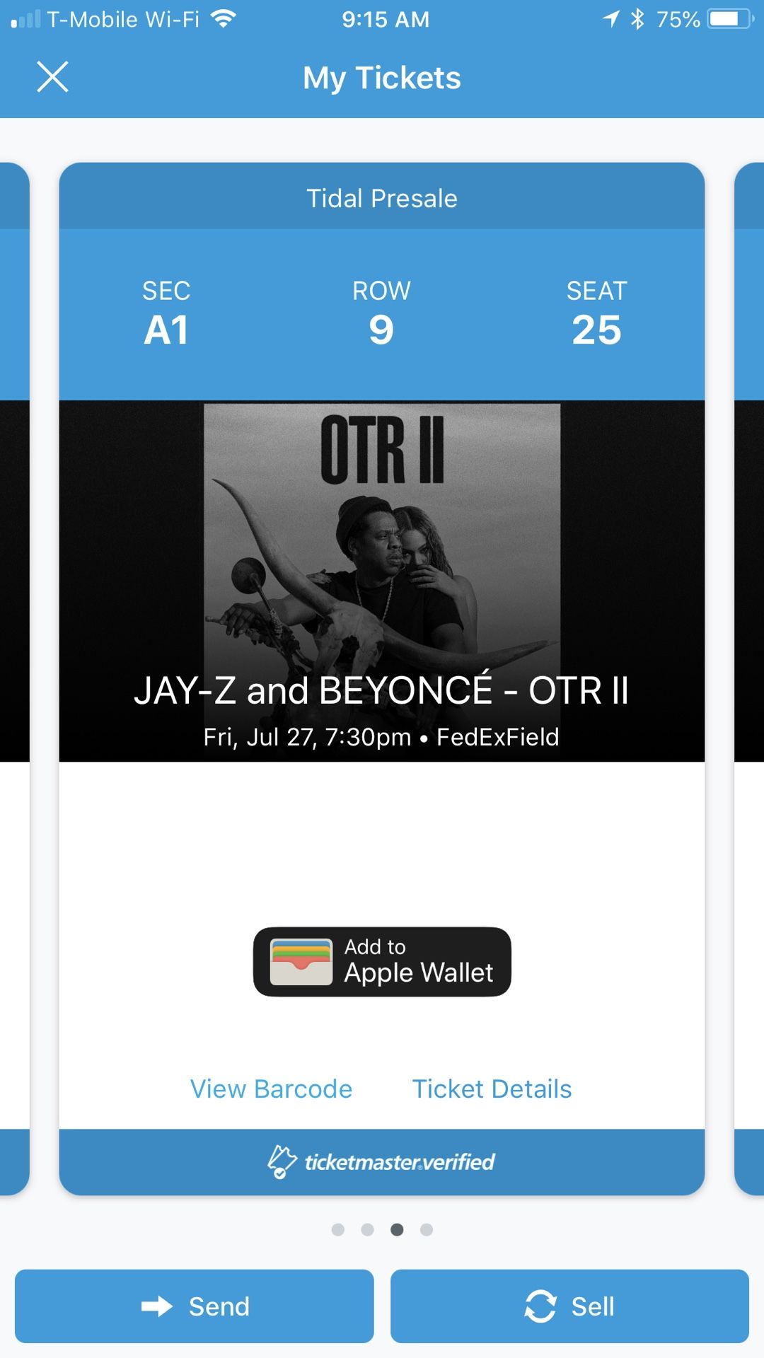 Beyoncé and Jay Z OTR II floor seats for sale!