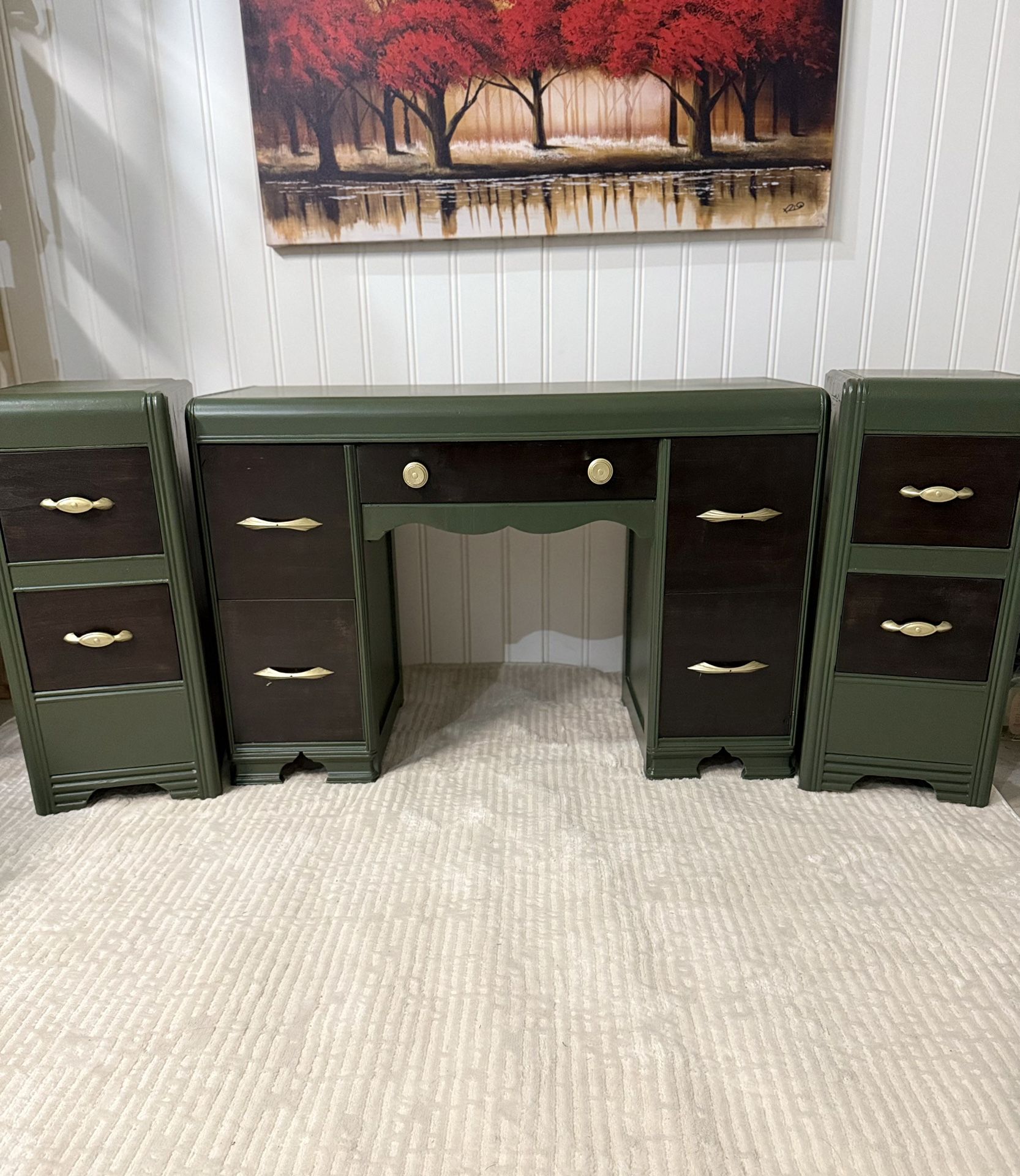 Vintage Waterfall Vanity and Nightstand Set