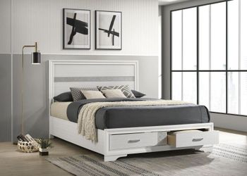  WOOD QUEEN STORAGE PANEL BED WHITE