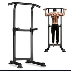 Power Tower Pull Up Bar, Pull Up Bar Station Workout Dip Station Height Adjustable Strength Training Equipment 330lbs Weight Capacity, Black