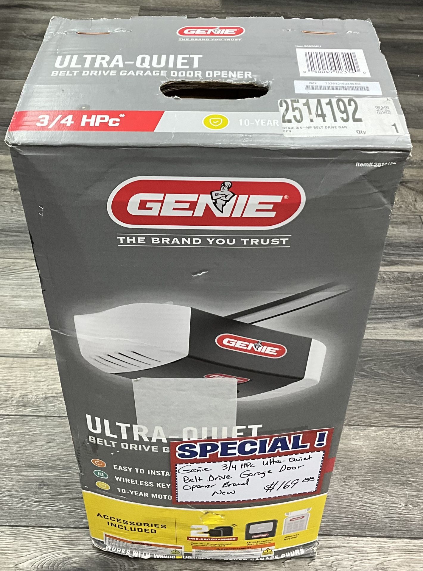 Genie 3/4” HPc Ultra-Quiet Belt Drive Garage Door Opener Brand New