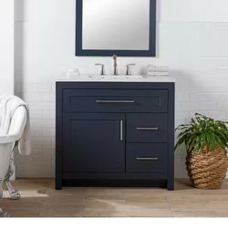 Home Decorators Collection Clady 37 in. Single Sink Deep Blue Bath Vanity with Silver Ash Cultured Marble Top (Assembled
