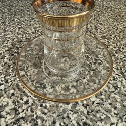 MOVING SALE Turkish Tea 14 Sets Clear Glass with Gold Trim 3” tall w/saucer