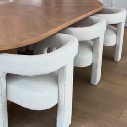WHITE BOUCLE DINING CHAIRS