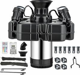 RGB LED Pond Fountain with Remote Control, Dynamic Color Changing, Stainless Steel Rotor, All-Copper Motor, Ideal for Garden Outdoor Pond (Four Lights
