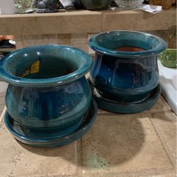 Trendspot Ceramic Planters- LOWBELL AQUABLU 6"