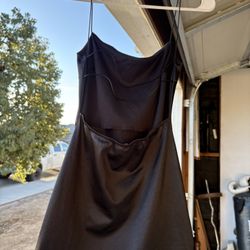 Black Satin Slip Mini Dress Cowl Neck