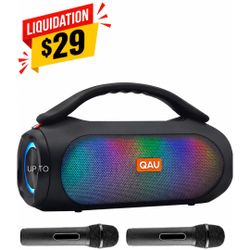 40W Bluetooth Karaoke Speaker w/ 2 Wireless Mics & RGB Lights – NEW 
