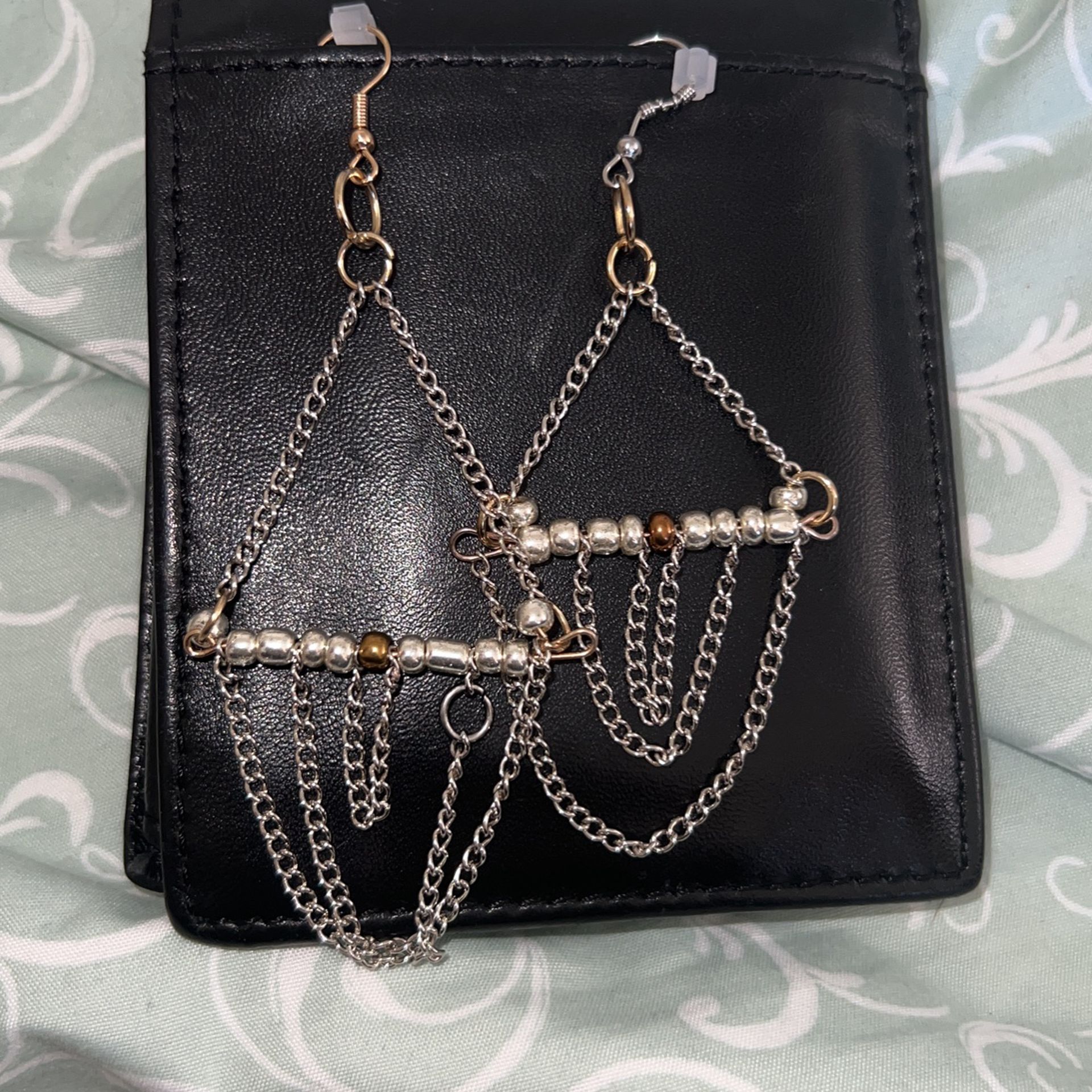 Asymmetrical Bead & Chain Dangle Earrings 