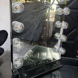 Black Vanity Desk With Light Mirror 