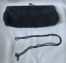 Carlo Fellini Black Beaded Swirl Pattern Convertible Evening Clutch Bag