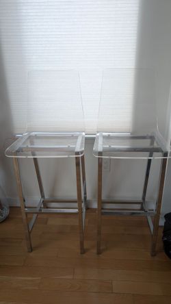 Clear Acrylic and Chrome Bar Stools – Set of 2