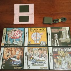 Nintendo DS Lite (Coral Pink) w/ AC Adapter & 6 Games (CIB)