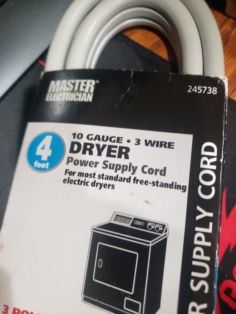 DRYER POWER SUPPLY CORD, 10 GSUGE ,3 WIRE, 4 FOOT, BRAND NEW