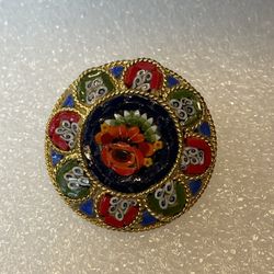 Gold Tone Micro Mosaic Flower Italy Brooch