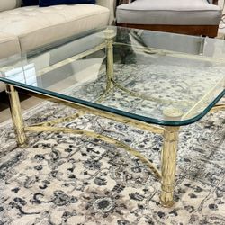 VTG Labarge Coffee Table 41” Square Brass w/ 3/4” Thick Glass Top Excellent Condition