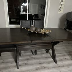Wooden Block Dining Table And 6 Chairs