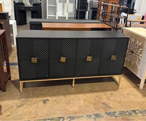 Sideboard Buffet Cabinet with Storage - Accent Storage Cabinet with Doors, Wood 4 Doors Cabinet with Metal Legs, 60" Buffets & Sideboards, Black( Some