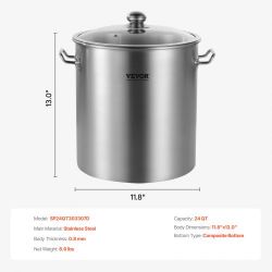 Stainless Steel Stockpot, 24 Quart Cooking Pots, Cookware Sauce Pot with Lid, and Handle, Heavy Duty Commercial Grade Stock Pot, Sanding Treatment, fo