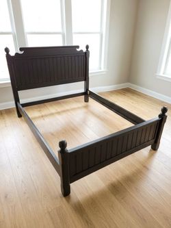 Dark Espresso Wood Queen Bed Frame (Headboard + Footboard + Side Rails)