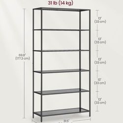 Bookcase, 6-Tier Bookshelf, Slim Shelving Unit for Bedroom, Bathroom, Home Office, Tempered Glass, Steel Frame, Ink Black and Slate