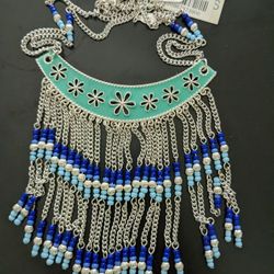 Blue/Turquoise Beaded Tassel Necklace 
