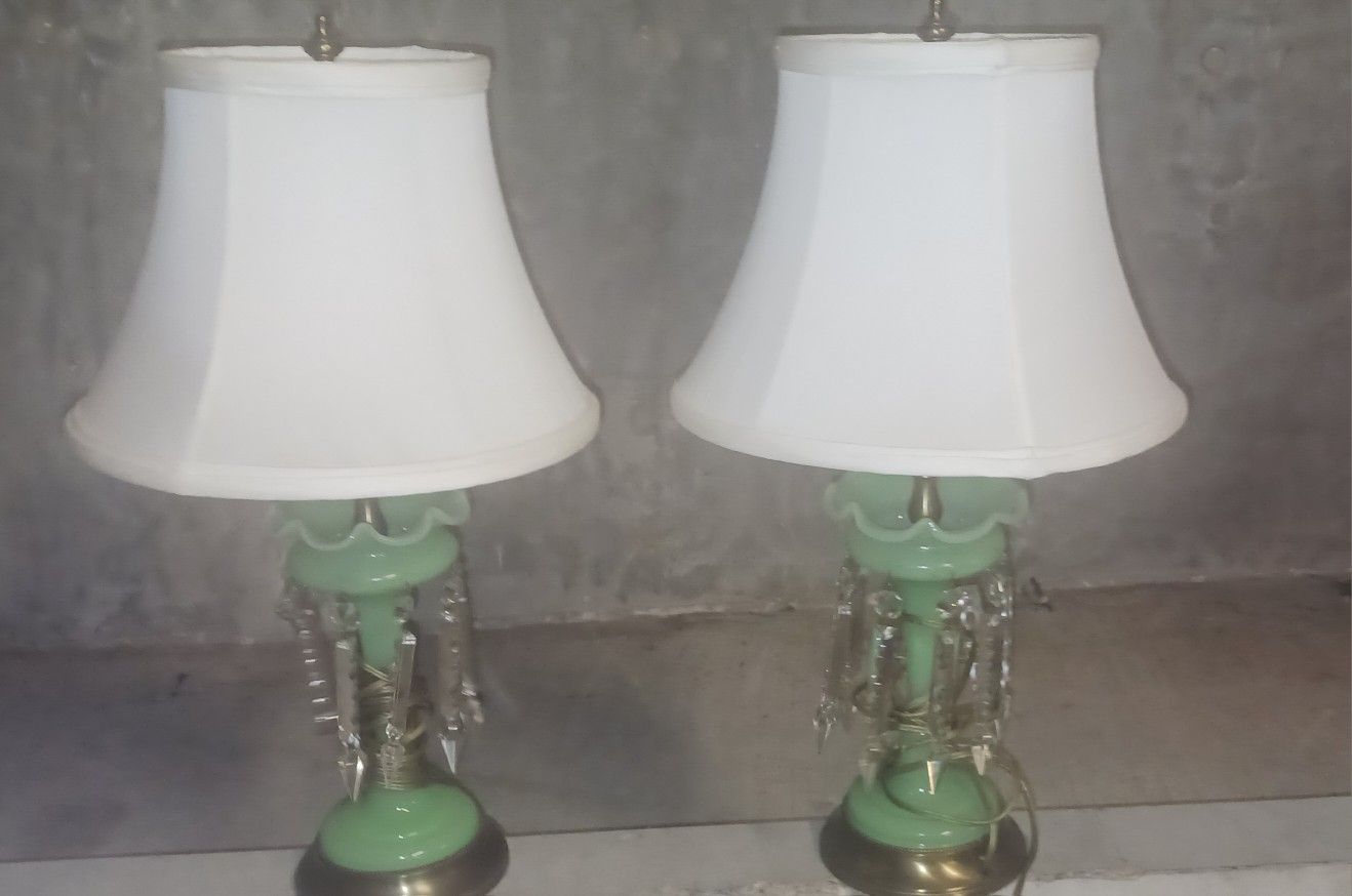 Antique Lamps Made Out Of Some Kind Of Greenstone Heavy