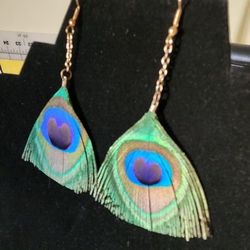 Real Peacock Feather Earrings