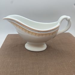 Vintage Gravy Boat White Gold Trim