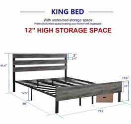 King bedroom set - metal bed frame, 12 inch hybrid mattress and 2 night stands
