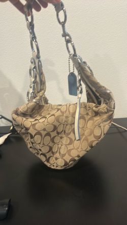 Vintage Coach 10611 Signature Jacquard Hobo Bag Y2K Brown White Blue Leather