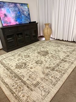 Vintage Tufted Distressed Area Rug Tan  7 X 10