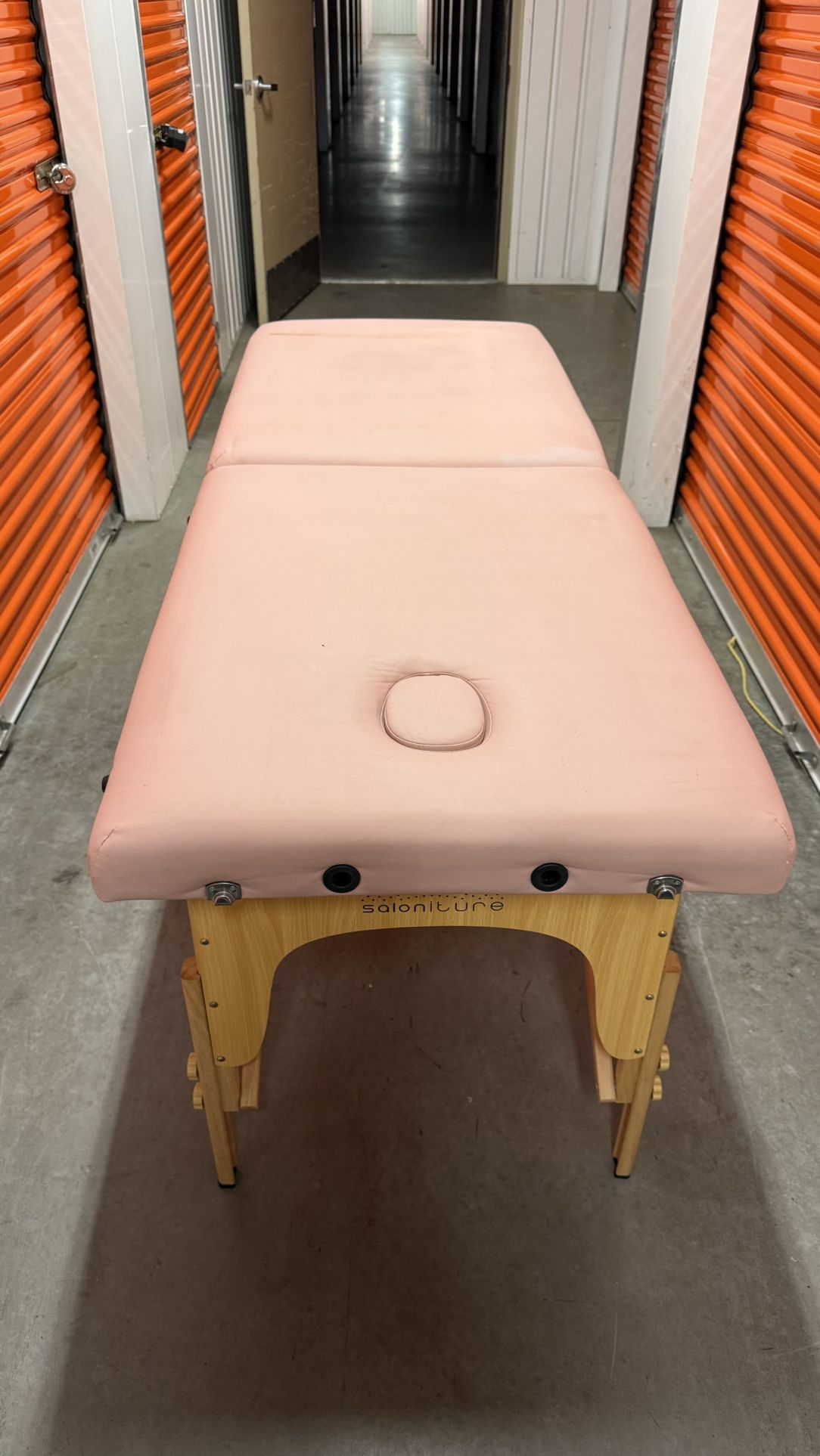 Saloniture Portable Massage Table Pink Foldable Wooden Frame w/ Carrying Case