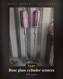 Pair of Tall Rose Glass Cylinder Lantern Lamps