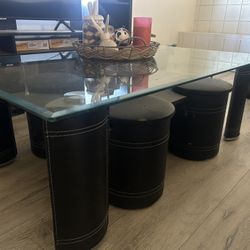 Glass Coffee Table with Stools