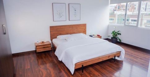 Queen Platform Bed Frame with Wood Headboard