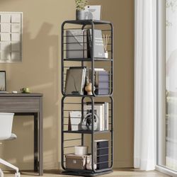 VASAGLE 4-Tier Rotating Bookshelf, Bookcase with Bookends for Small Spaces, Corner Shelf, Steel Frame