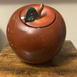 vintage Red Apple Cookie Jar W/ Lid; Handmade 