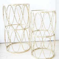 Gold Metal End / Side Tables With Mirrored Top